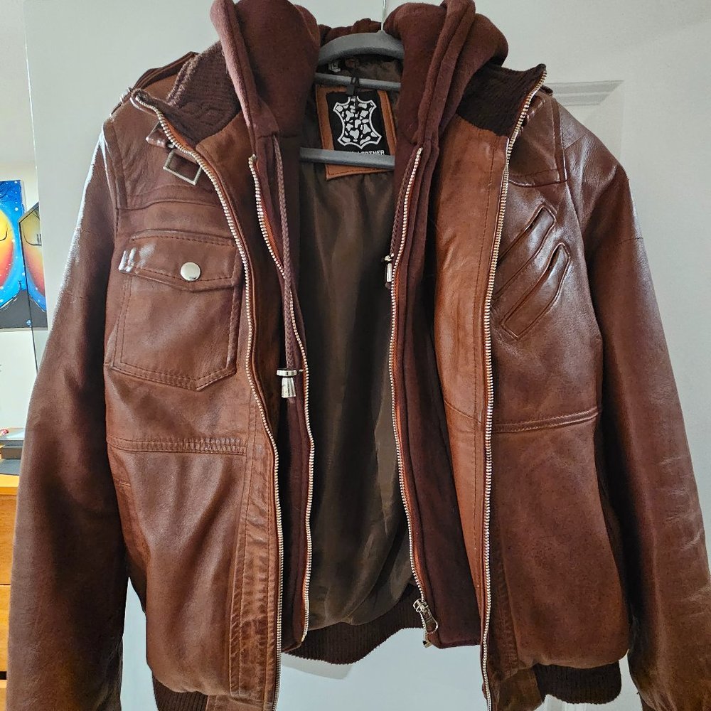 Hooded leather jacket